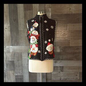 Vintage Y2K ugly Christmas sweater vest large snowman holiday party snowflake
